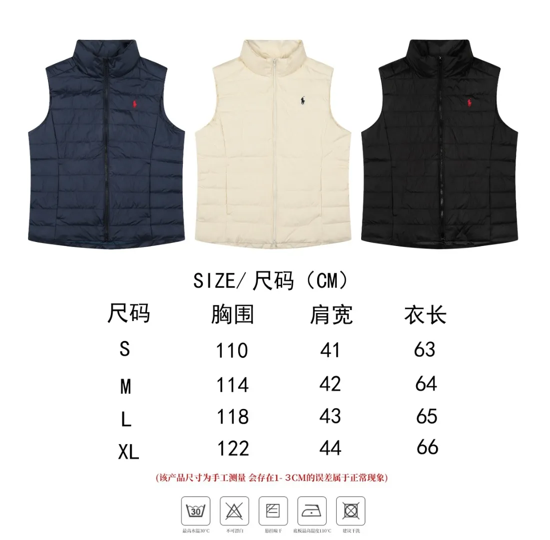 P360 top quality" Style number: 9001# [Ralph Lauren winter basic classic solid color embroidered goddess down vest] ✅Ralph Lauren American retro college style winter basic goddess style down vest ✅90% high-quality white duck down Filling 150g ✅Anti-running velvet treatment on the inside Detailed workmanship in place ✅Pair it with a sweater or sweater jacket of the same color OOTD is amazing~ ✅Tips: Hemp flowers/small twists of the same color Knitted sweaters are also available and can be matched with suits~ ✅Goddess version, the maximum size can be worn up to 160 pounds, loose and comfortable, no pressure ✅Milk white is a hot color, a must-have item for the goddess wardrobe in winter! Size: S-XL Color: Milk White Black Navy
